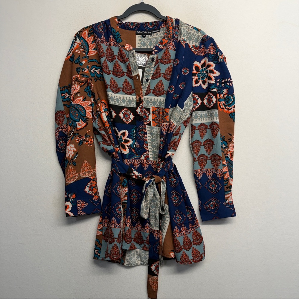 NWT Tolani Collection Belted Top Tunic Blouse M Flroal Boho‎